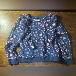 Lands' End Navy and Pink Heart Sweatshirt~Girls Size S 6-7